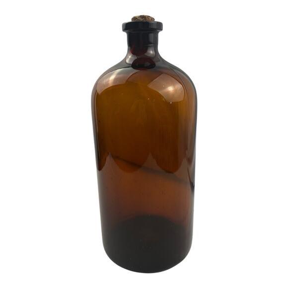Vintage/ Antique Amber Glass Apothecary Bottle Cork Stopper, Pharmacy, Large 13” - Picture 12 of 12